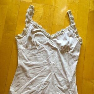 Sparkly, Beaded, Dressy, Lace Trimmed Camisole Tank Top, Ivory, Cream, Size M